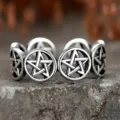 Punk Stil Pentagramm Silber Ring geometrischer Streetwear Schmuck Detailaufnahme - Offen Verstelbar / Antiksilber