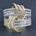 Lujoso anillo de circonita entrelazado, elegante joya para mujer brillante bicolor - Talla 5 / Bicolor