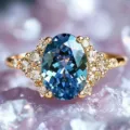 Luxury oval blue gemstone ring with sparkling diamonds, elegant ocean style jewelry main view - Size 6 / Rose Gold