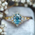 Exquisite blue gemstone snowflake ring women winter romantic cubic zirconia jewelry detail item - Size 6 / Gold