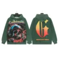 Vintage washed streetwear hoodie featuring front skull graphic and back gradient letter G logo. - S / G6605 Washed Green