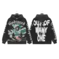 Vintage washed streetwear hoodie with graphic print and bold back lettering for men women - S / Tops / G6602 Washed Black