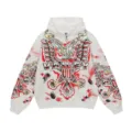 Vintage street style full zip hoodie with cool airbrush graphic print for men and women daily wear - S / Tops / White