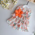 Cute floral dog dress summer thin pet princess skirt with ruffles and orange flower for small dogs - XXS