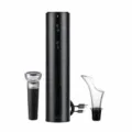 Electric wine opener set with rechargeable corkscrew, foil cutter, and pourer for home use. - Electric Wine Opener Set / Black