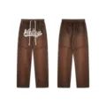 Pantaloni della tuta marroni streetwear con strass, vita con coulisse e lavaggio vintage. - Taglia S / Marrone Lavato