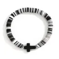 Detail shot of stylish black white heishi disk clay bead stretch bracelet with cross. - Black