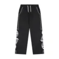 Black casual sports pants for men and women, featuring stylish side embroidery and comfortable fit. - S / Black