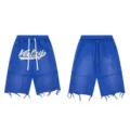 High street rhinestone embroidered royal blue casual shorts for men and women straight fit - S / Blue