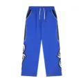 Blue high street casual track pants with side color block and embroidery detail for daily wear. - S / Blue