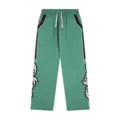 Green casual trousers for men and women, featuring contrast side stripes and streetwear style. - S / Green