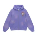 Purple zip-up hoodie for men and women, featuring rhinestone gradient and chest crest patch. - Washed Purple