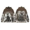 Vintage washed streetwear hoodie with graphic dog print, casual loose hooded sweatshirt. - S / G6852 Washed Coffee