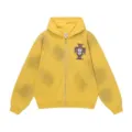 High street washed yellow zip-up hooded sweatshirt with vintage splatter effect and cool chest crest. - Washed Yellow