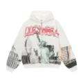 Streetwear zip hoodie with New York city skyline graphic and cool retro style print. - White