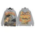 Vintage washed grey streetwear hoodie with retro skull graphic and bold back letter print. - S / G6851 Washed Grey