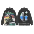 Vintage washed streetwear graphic hoodie with skeleton print, front and back detailed view. - S / G6810 Washed Black