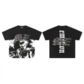 Black streetwear graphic t-shirt showing front and back with rhinestone lettering. - 10