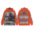 Vintage washed orange hoodie streetwear men women racing graphic pullover sweatshirt - S / G6805 Washed Red