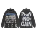Vintage washed black hoodie featuring front skeleton basketball graphic and back letter print. - S / G6806 Washed Black