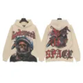Vintage washed streetwear hoodie featuring skull astronaut graphic and cool letter prints. - S / Tops / G6856 Washed Apricot