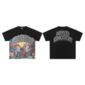 Streetwear rhinestone short sleeve t-shirt with graphic print for men and women stylish look. - 20