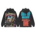 Vintage washed streetwear hoodie with cool graphic print for men and women daily wear. - S / G6809 Washed Black