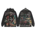 Vintage washed streetwear hoodie with retro racing graphics and bold letter prints on front and back. - S / G6801 Washed Black