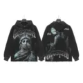 Distressed acid wash streetwear hoodie with Statue of Liberty graphic detail and text. - S / G6802 Washed Black