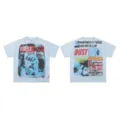 Vintage washed short sleeve graphic t-shirt with rhinestone details and philosophical quotes. - Light Gray F12