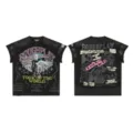 Camiseta negra de streetwear vintage con pedrería, gráficos llamativos y estampados. - S / Negro