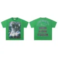 Vintage washed green short sleeve t-shirt with rhinestone and astronaut graphic for street style. - Green F13