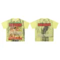 Vintage washed short sleeve t-shirt with graphic print and gothic angel design for streetwear. - Yellow F15