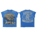 Camiseta gráfica corta vintage azul Rough&Play con letras de estrás y estampado trasero - S / Azul