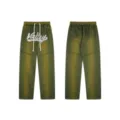 Pantaloni della tuta streetwear slavati vintage con lettere in strass e cristalli laterali. - Taglia S / Verde Lavato