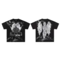 Men's and women's high street vintage washed short sleeve graphic t-shirt black - Black F01