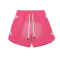 Shorts casual streetwear rosa lavato unisex con ricamo laterale e coulisse elastica. - Rosso Rosa Lavato