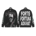 Black washed long sleeve streetwear t-shirt with graphic skull and letter print for men and women. - S / G609 Washed Black