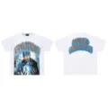 White short sleeve t-shirt with graphic rhinestone front print and back lettering streetwear style. - 19