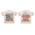 American high street washed short-sleeve t-shirt with rhinestone letters and print. - S / Tops / Camel