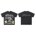 Vintage washed black short sleeve t-shirt featuring bold bulldog graphic and text details. - Style 7