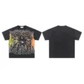Vintage washed black short sleeve t-shirt with spider web graphic print streetwear style. - Style 11