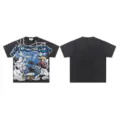 Vintage washed short sleeve t-shirt with eagle graphic and street graffiti print for streetwear style. - Style 14