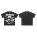 Vintage washed black short sleeve t-shirt with skull and graphic print for streetwear style. - Style 15