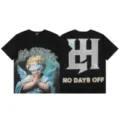Camiseta negra con gráfico y estampado de ángel en strass, estilo streetwear unisex. - S / 28