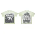 Light green washed graphic print t-shirt for men and women, vintage street style top. - S / Tops / Green