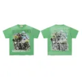 Vintage washed graphic tee with bold front and back football print and streetwear style. - Style 18