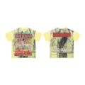 Vintage wash graphic tee featuring gothic style angel print and rhinestones. Streetwear. - S / Tops / Yellow