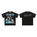 Vintage washed black short sleeve t-shirt with space astronaut graphic and streetwear style. - Style 24