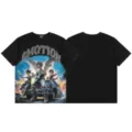 Camiseta de manga corta con gráfico de pedrería streetwear unisex, top de algodón negro. - S / 26